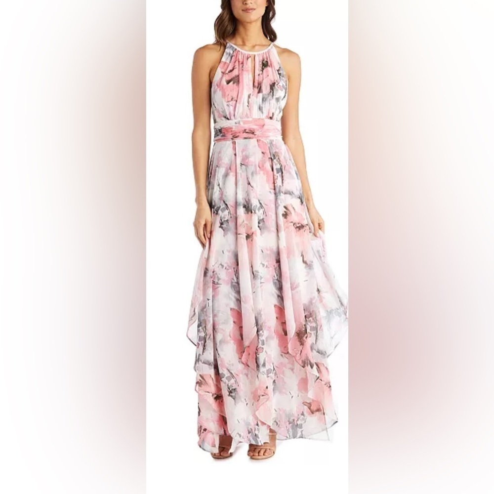 R&M Richard’s Floral-Print Keyhole Gown